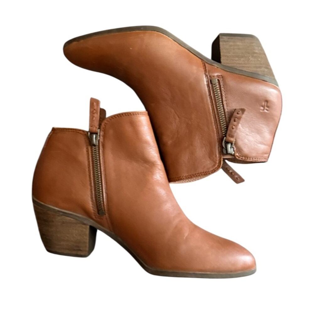 Frye Judith Bootie Cognac Brown Leather Ankle Boot Zip Closure Sz 7.5M